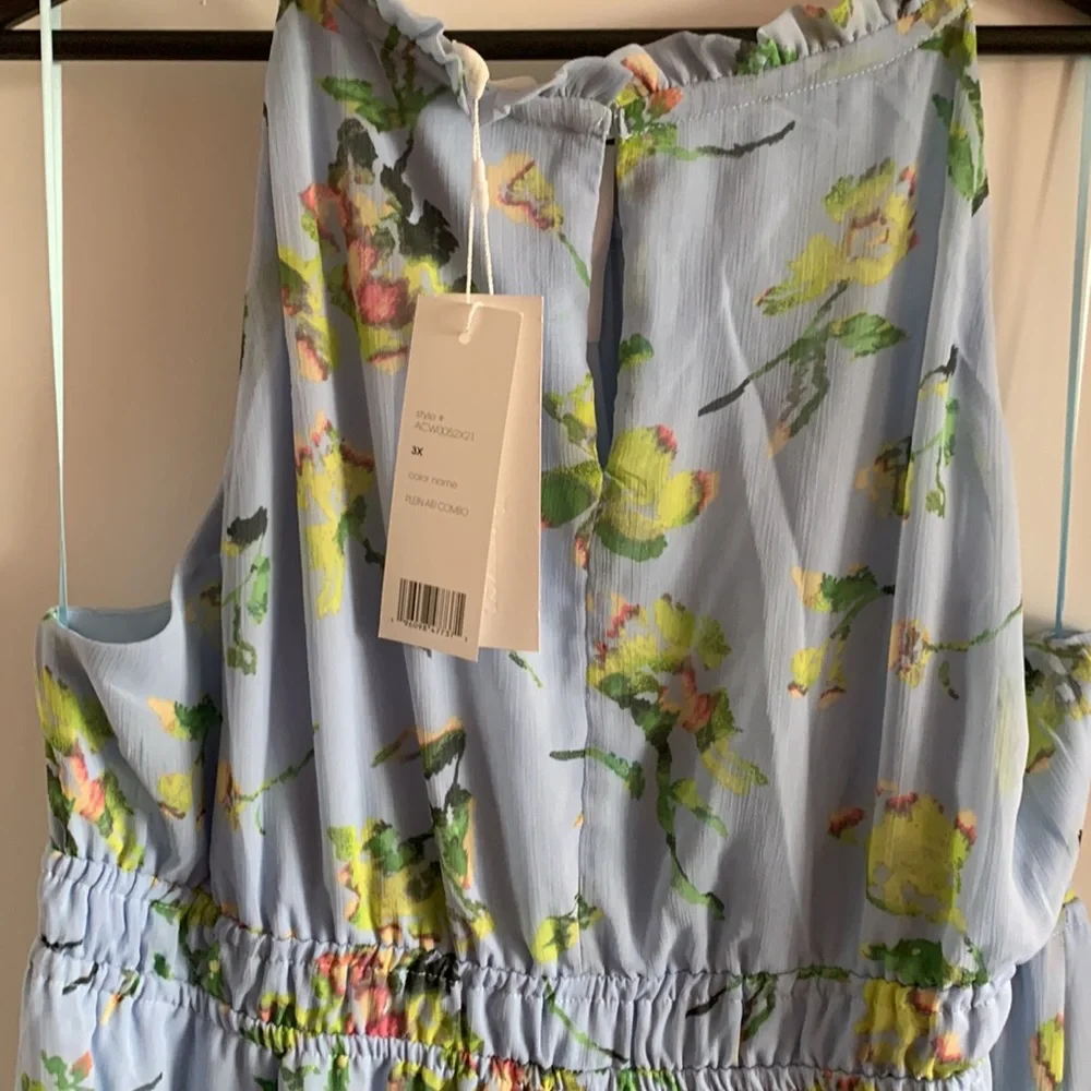 Adyson Parker NEW Halter Dress Blue 3X Midi Floral Whimsical Romantic Vacation